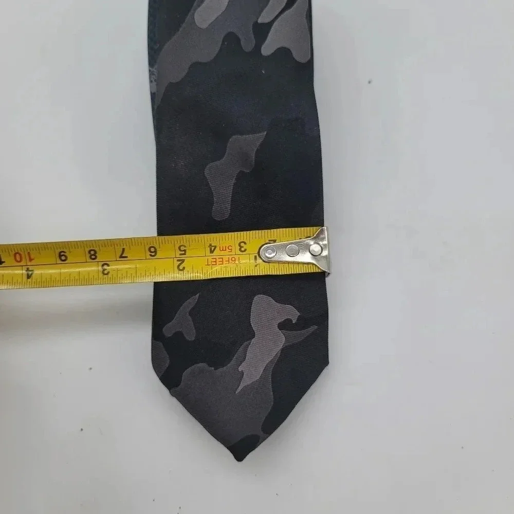 Youth Boys Public Notices Black Gray Camo Skull Skinny Slim Tie OS